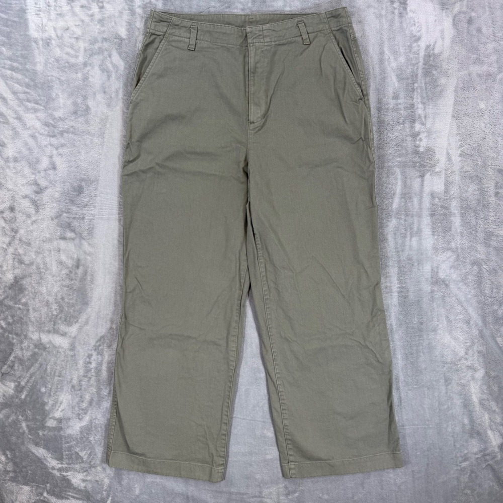 GAP Loose Khaki Pants Womens Size 12 Olive Green Cotton High Rise Wide Leg